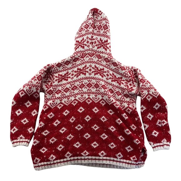 Hippie Rose Women's Sweater Medium Holiday Red Knit Hooded Nordic Fair Isle Y2K - Picture 2 of 10